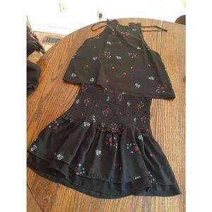 Small After Market 2pc Mini Skirt Shirt Set Sleeveless Red Blue Floral